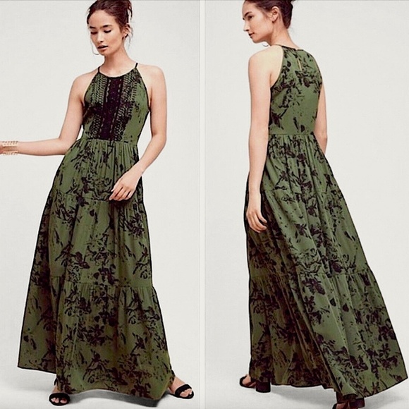 ANTHROPOLOGIE Ranna Gill Herbaliste Green Halter Maxi Dress - Picture 1 of 14
